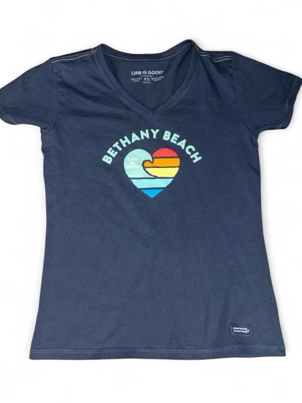 Life Is Good Navy Bethany Beach Heart V-Neck Tee